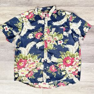 RALPH LAUREN Denim And Supply Hawaiian Floral Short Sleeve Button Up Shirt Blue